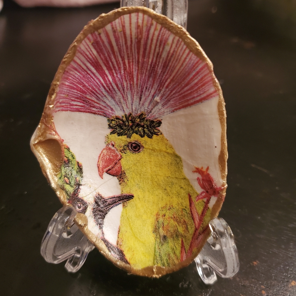 Handcrafted Decoupage Fun Bird Seashell